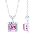 Natural Princess Cut Pink Sapphire Solitaire Pendant with Chain