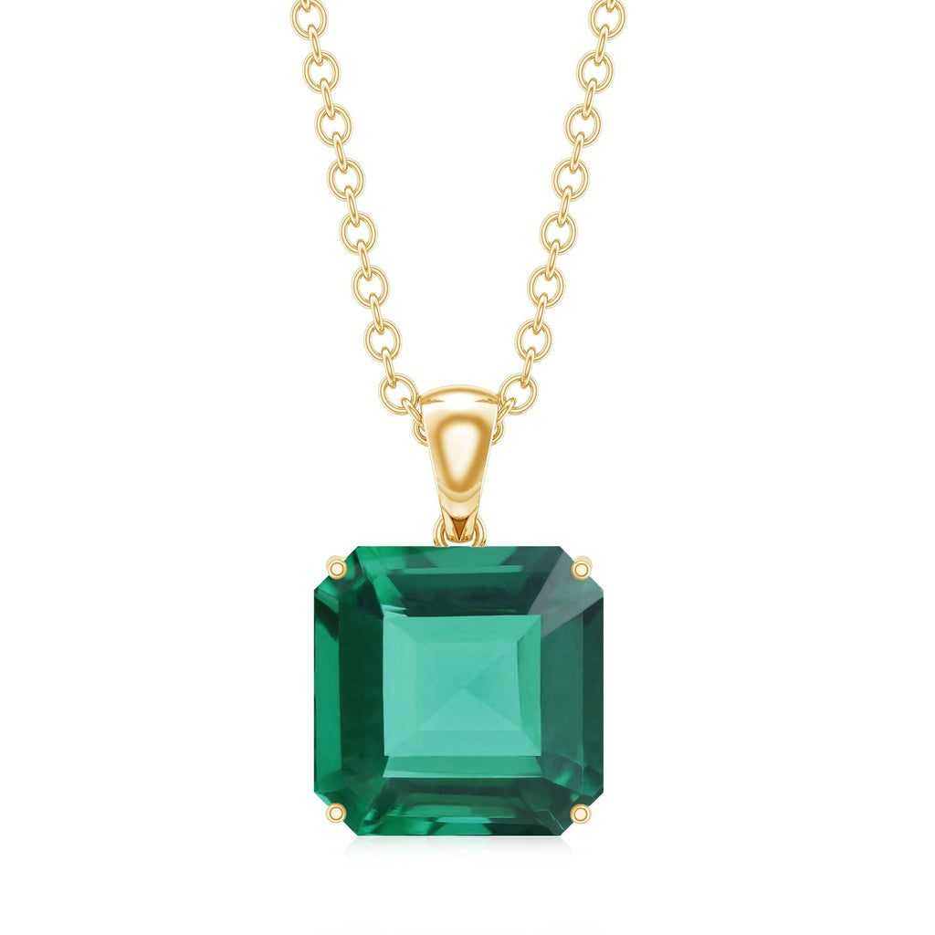 Certified 6 Carat Asscher Cut Lab Created Emerald Solitaire Pendant with Silver Chain