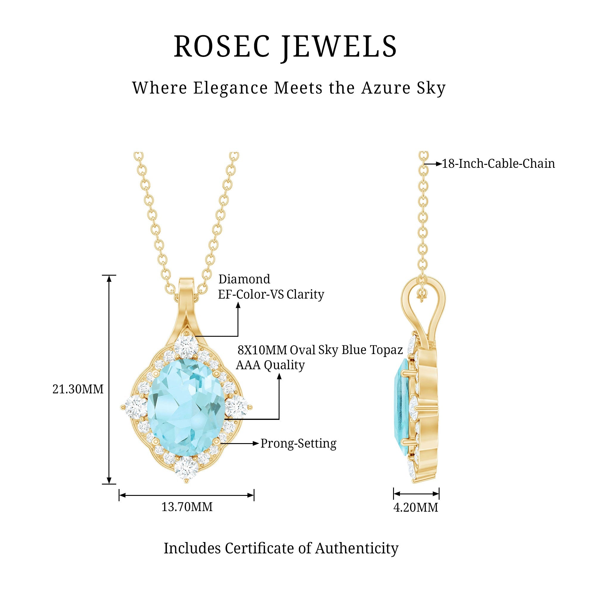 Vintage Style Sky Blue Topaz Diamond Halo Necklace