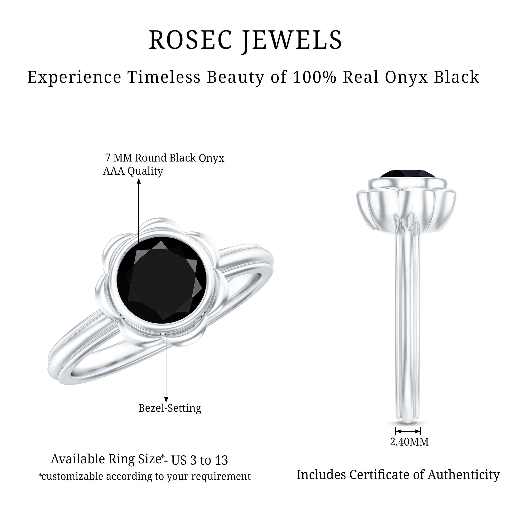 1.2 Carat Black Onyx Bezel Set Engagement Ring