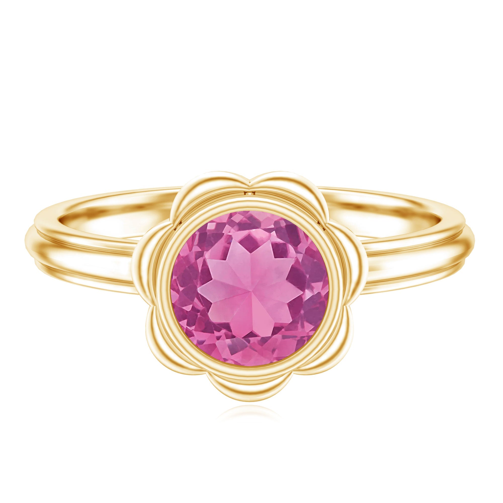 1 Carat Round Pink Tourmaline Flower Engagement Ring